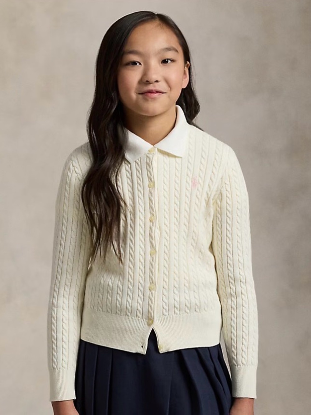 Polo by Ralph Lauren Girls' Cream Cable-Knit Button Cardigan